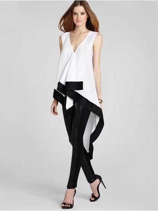 BCBGMaxAzria Tops - BCBGMaxAzria White Sleeveless Tunic with Black Ribbon Trim